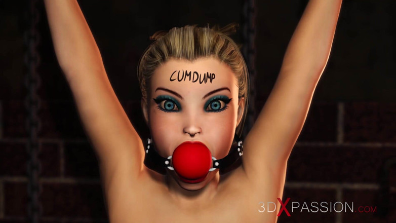 3dxpassion: Une blonde sexy bâillonnée se fait sodomiser par une grosse...