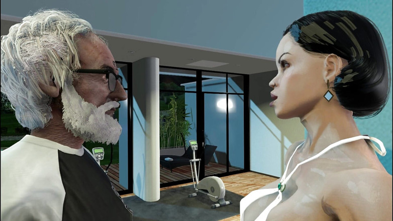 Denis animation: Nonno vecchio carne e allenamento di ragazza muscolare calda